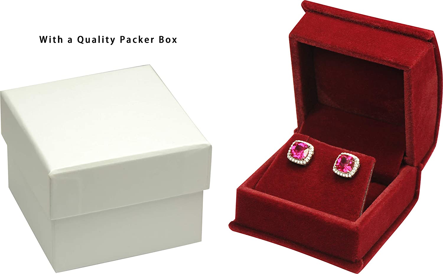 Navy Blue Color Luxury Velvet Multiple Use Earring Necklace Pendant Jewelry Gift Box for Wedding, Birthday, Valentine' Day, Mother's Day, Christmas...Comes with an Extra Individual White Packer Box Size 2.15〞(W)*2.15〞(D)*1.65〞(H)( Jewelry not included) - Image 2